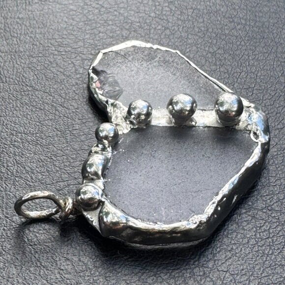 Handcrafted Stained Glass Heart Pendant w/ Silver Blend Metalwork SS Ball Chain - Picture 7 of 11